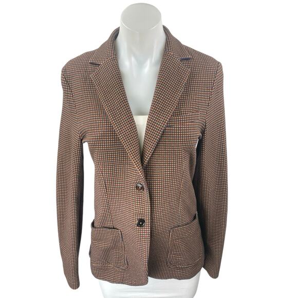 Circolo 1901 Brown Houndstooth Long Sleeve Pocket Blazer Coat Suit Jacket Size 8 - Picture 1 of 4